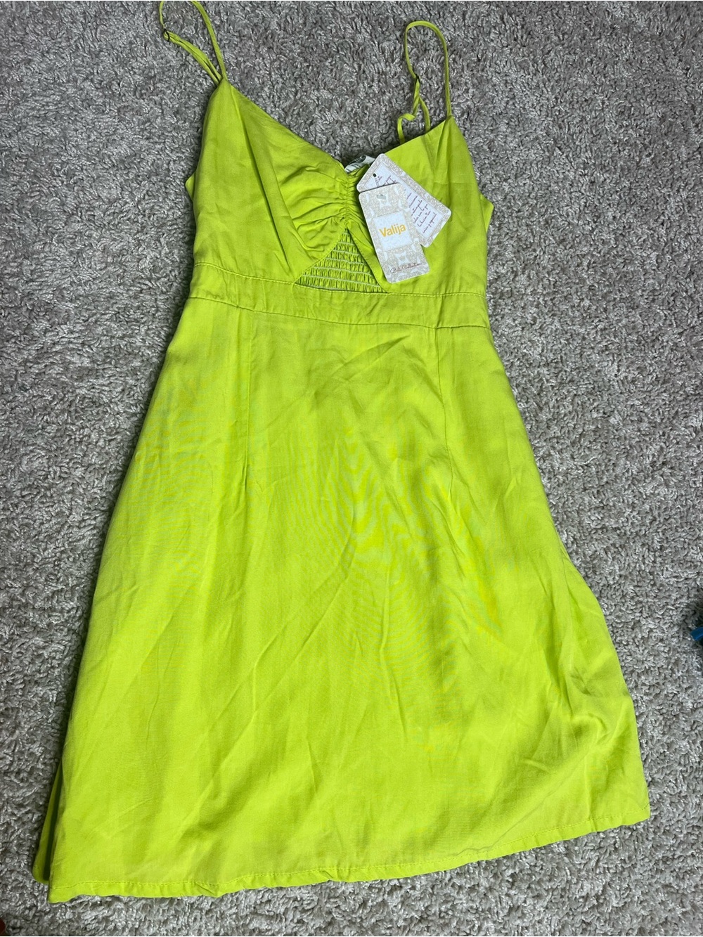 Valia Neon Lime Spaghetti Strap Mini Dress